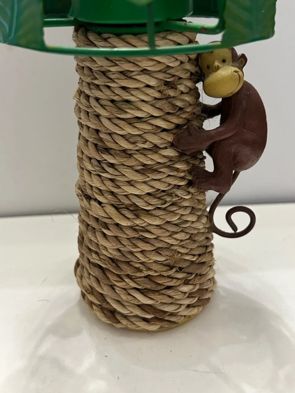 Vintage Palm Tree Wicker Tealight Monkey and Removable Metal Tealight Leaf Shade